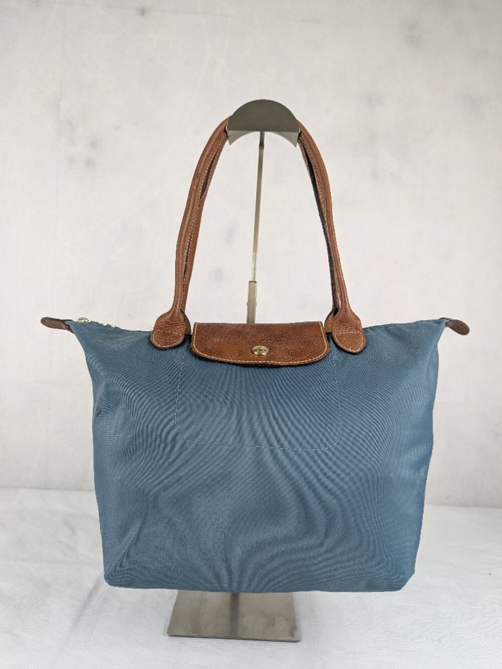 Longchamp Gray Nylon Le Pliage Tote Shoulder Bag Pre Owned Classic Style